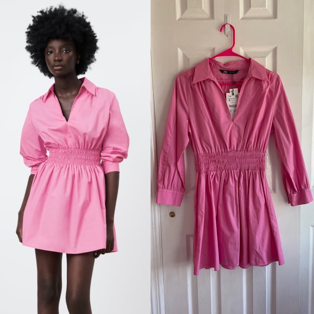 Zara Poplin Shirt Dress in Pink Size US Small
